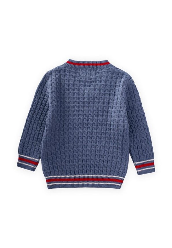 Braided V-Neck Sweater for Ages 2-9 in Indigo Blue