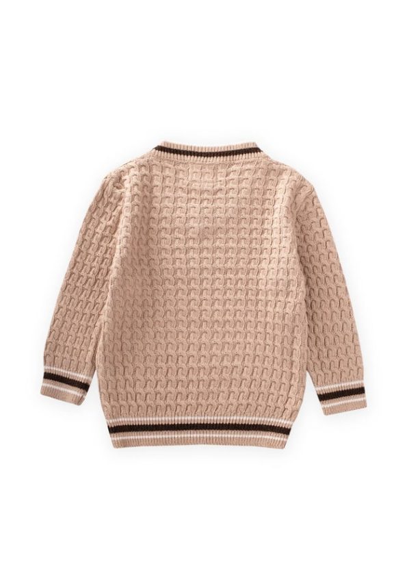 Braided V-Neck Sweater for Ages 2-9 Beige