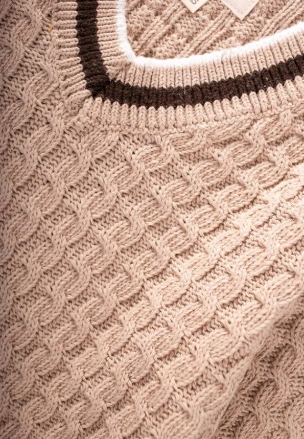 Braided V-Neck Sweater for Ages 2-9 Beige
