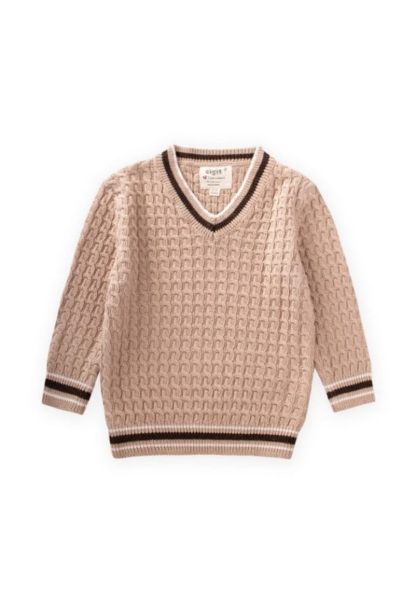 Braided V-Neck Sweater for Ages 2-9 Beige