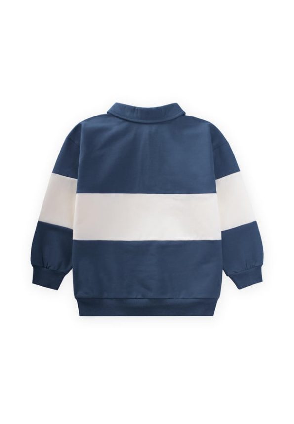 Printed Polo Neck Sweatshirt for Ages 4-12 in Navy Blue