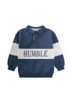 Printed Polo Neck Sweatshirt for Ages 4-12 in Navy Blue