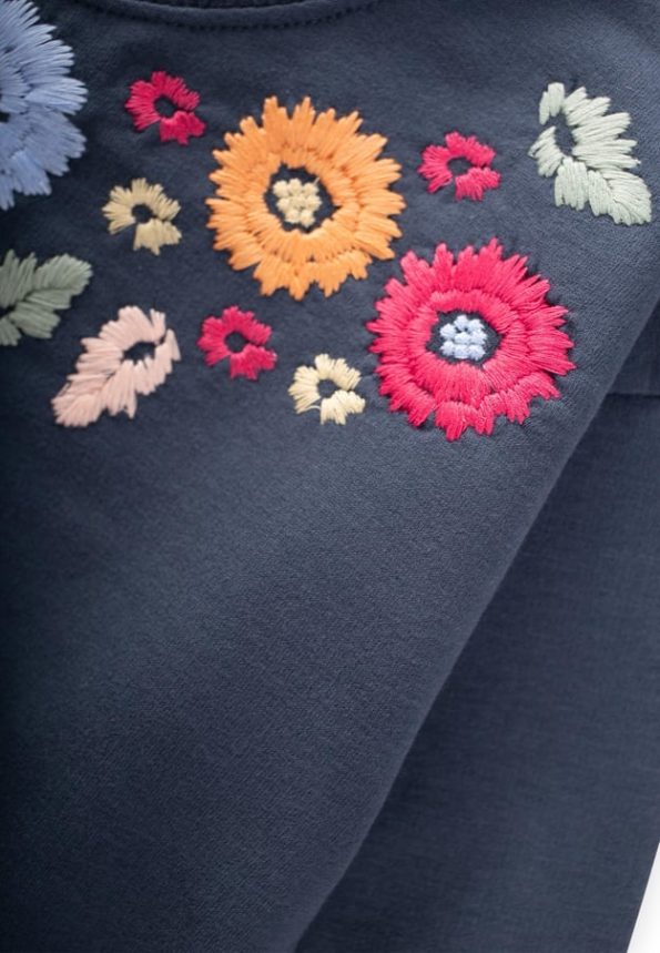 Flower Embroidered Sweatshirt for Ages 2-7 in Navy Blue