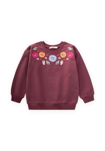 Embroidered Flower Sweatshirt for Ages 2-7 in Plum