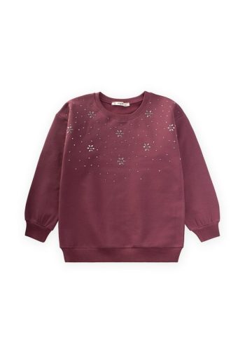 Stone Detail Sweatshirt for Ages 4-12 in Plum