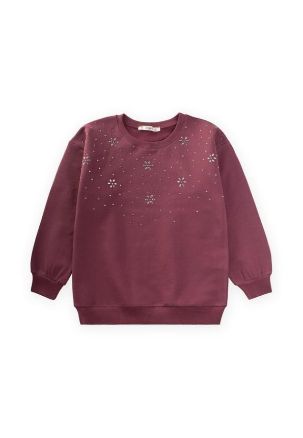 Stone Detail Sweatshirt for Ages 4-12 in Plum