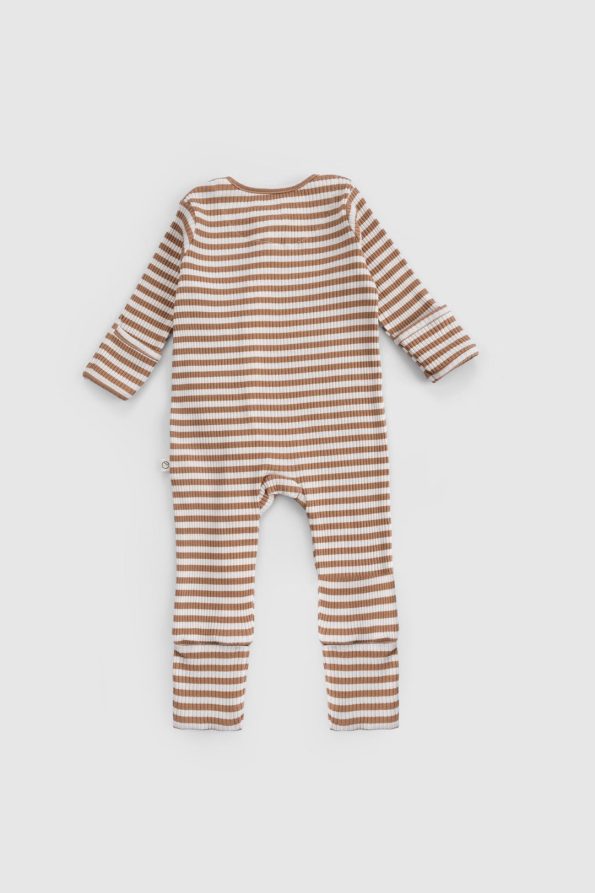 Self-Gloved and Footed Modal Coffee Zippered Baby Romper