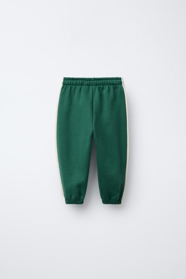 Boys' Cotton Green Zippered Sweatshirt and Side Stripe Tracksuit Set