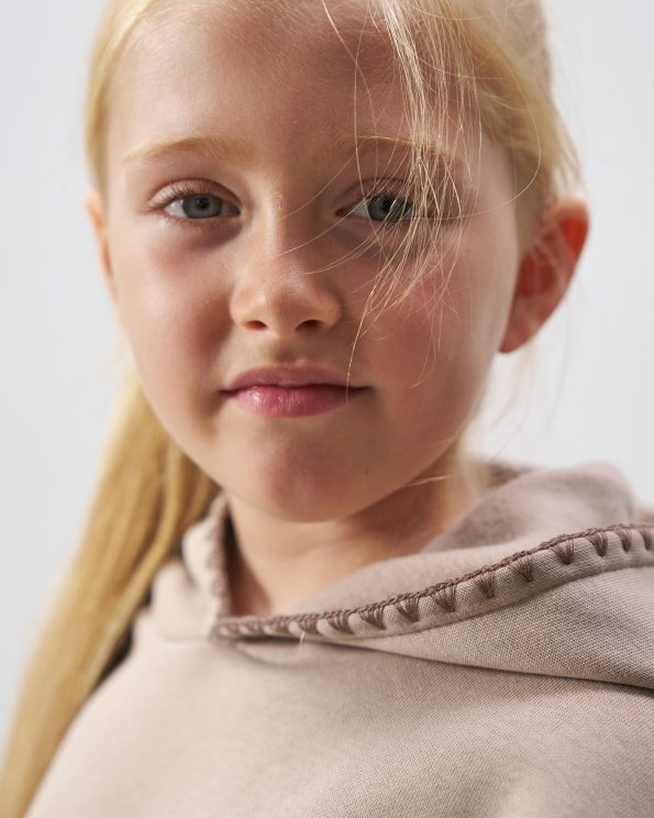 Girls' Cotton Beige Hooded Sweatshirt and Jogger Set
