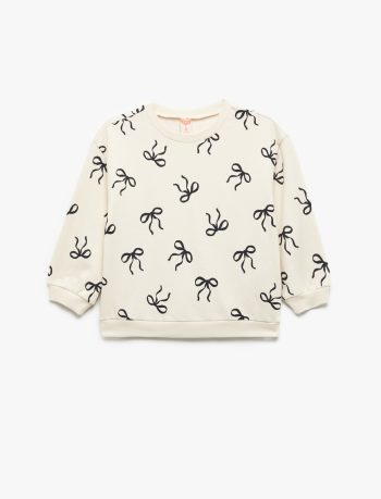 Girls' Long Sleeve Bow Print Cotton Sweatshirt