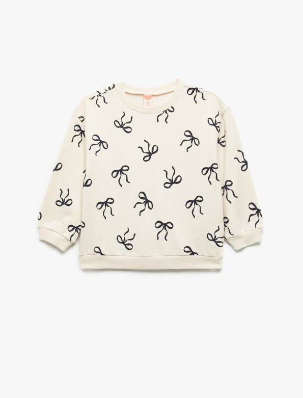 Girls' Long Sleeve Bow Print Cotton Sweatshirt