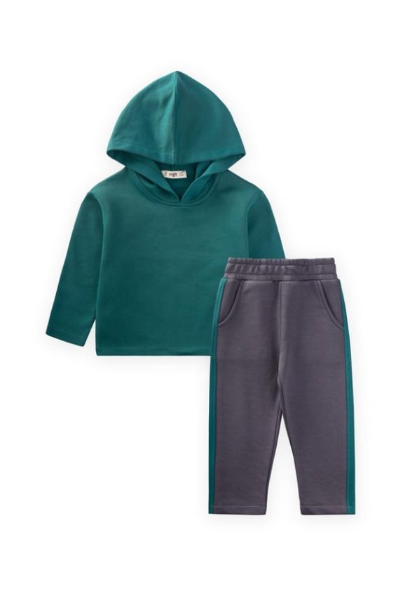 Hooded Sweatshirt Set for Ages 1-8 in Petrol Green and Anthracite
