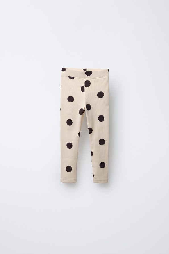 Girls' Cotton Beige Polka Dot Sweatshirt and Leggings Set