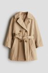 Girls' Cotton Beige Trench Coat with Belt and Pockets