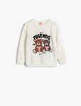 Girls' Baby Sweatshirt with Bear Print and Long Sleeves