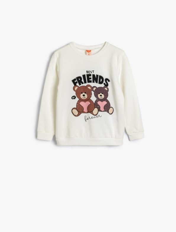 Girls' Baby Sweatshirt with Bear Print and Long Sleeves