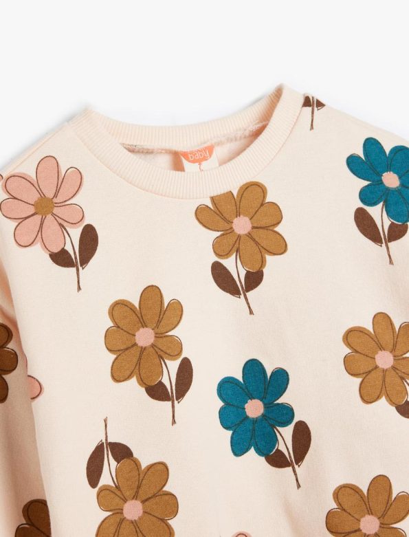 Girls' Baby Sweatshirt with Floral Print Long Sleeve Crew Neck Cotton Fleece