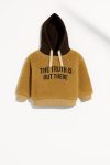 Unisex Cotton Brown Teddy Sweatshirt for Kids - Hooded with Print