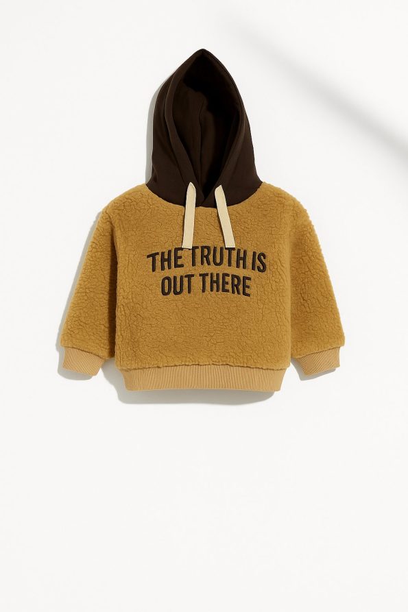 Unisex Cotton Brown Teddy Sweatshirt for Kids - Hooded with Print