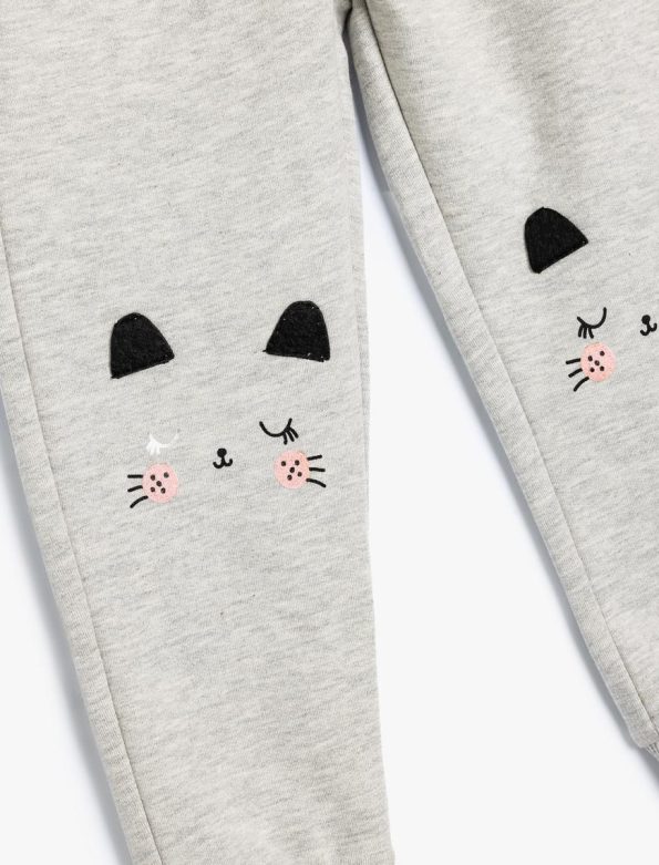 Girls' Baby Jogger Pants with Cat Print and Adjustable Waist