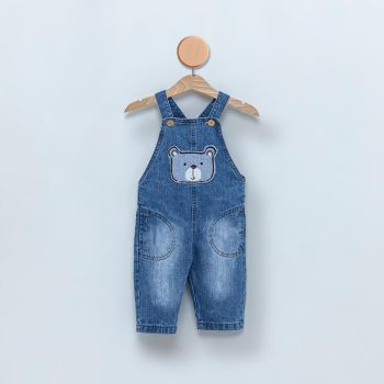 Boys' Baby Bear Embroidered Denim Overall Set – 3-Piece Cotton Outfit