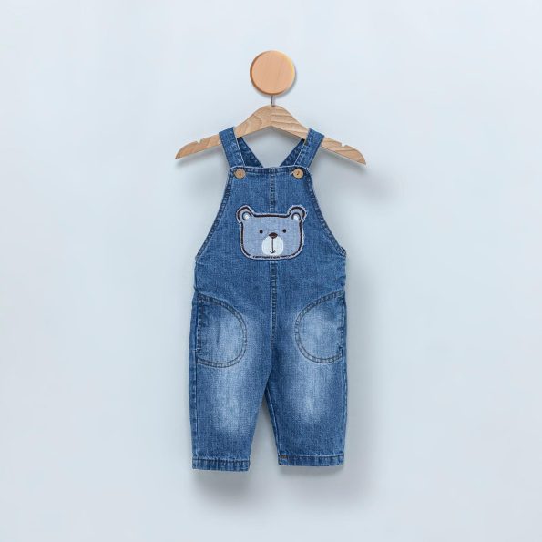 Boys' Baby Bear Embroidered Denim Overall Set – 3-Piece Cotton Outfit