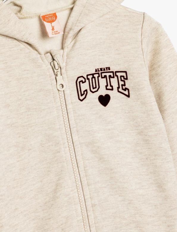 Girls' Baby Hooded Zip-Up Slogan Print Cotton Blend Sweatshirt