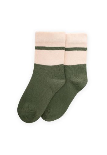 Two-Tone Socks for Ages 3-8 Olive Green