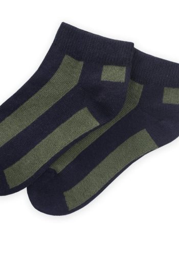 Thick Striped Children's Ankle Socks 5-12 Years Navy Green