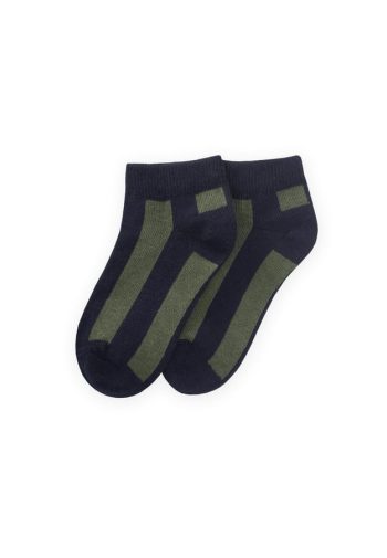 Thick Striped Children's Ankle Socks 5-12 Years Navy Green
