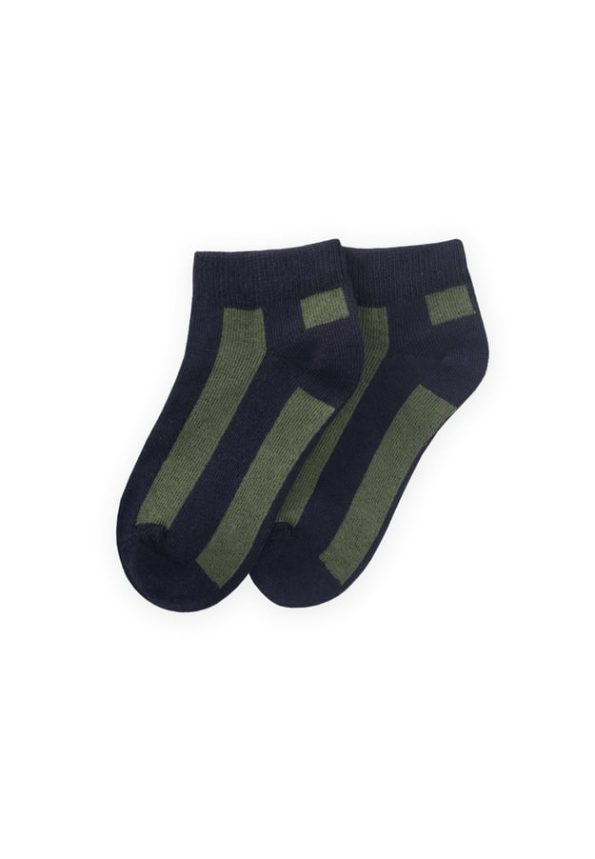 Thick Striped Children's Ankle Socks 5-12 Years Navy Green