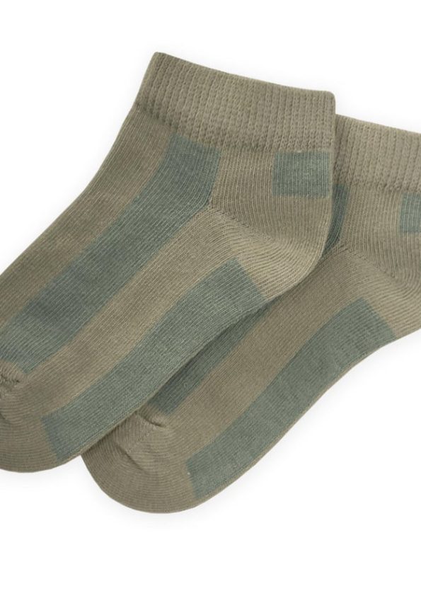 Thick Striped Children's Slipper Socks 5-12 Years Sage - Olive Green