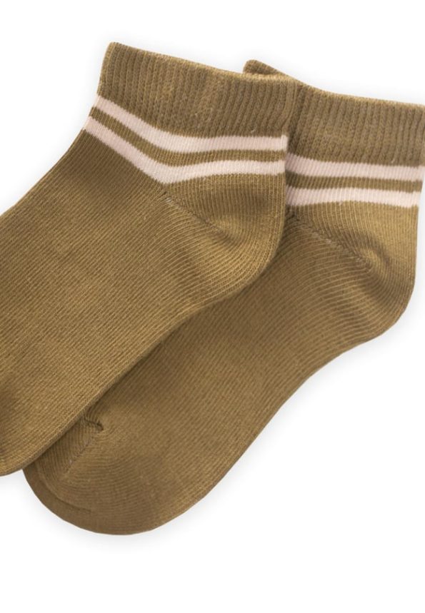 Raw Striped Children's Ankle Socks Age 5-12 Olive Green