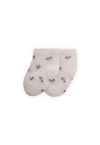 Floral Pattern Baby Booties Socks 0-4 Years Ecru