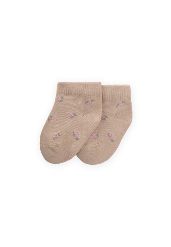 Floral Pattern Baby Booties Socks 0-4 Years Beige
