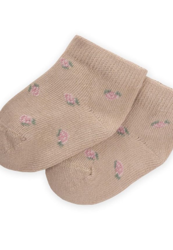 Floral Pattern Baby Booties Socks 0-4 Years Beige