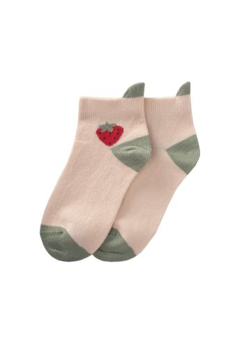 Strawberry Pattern Children's Socks 5-12 Years Beige-Aqua