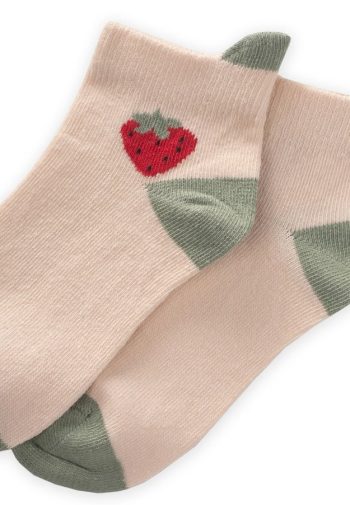 Strawberry Pattern Children's Socks 5-12 Years Beige-Aqua