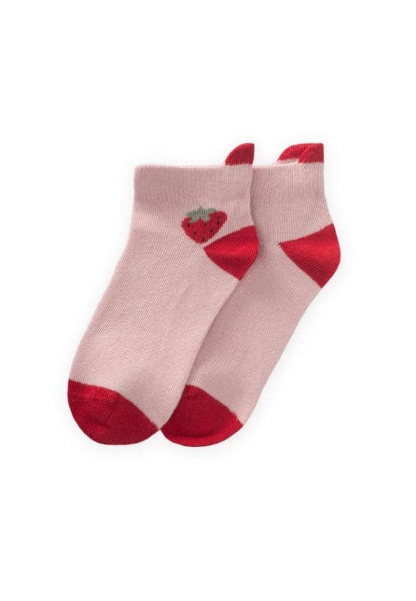 Strawberry Pattern Kids Socks 5-12 Years Pink-Red