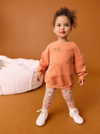 Girls' Cotton Orange Fruit Print Sweatshirt and Floral Leggings Set