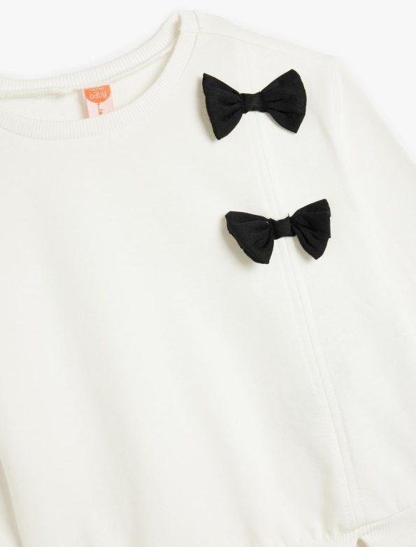 Girls' Long Sleeve Crew Neck Sweatshirt with Bow Applique