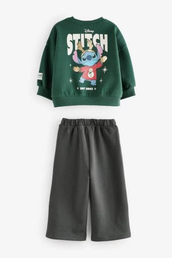 Stitch Printed Kids Oversized Sweatshirt and Shorts Set - Green