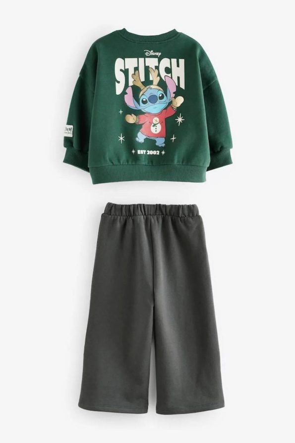 Stitch Printed Kids Oversized Sweatshirt and Shorts Set - Green