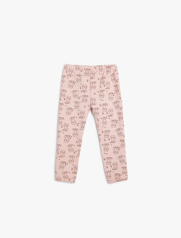 Girls' Baby Jogger Sweatpants with Elastic Waistband and Fox Print