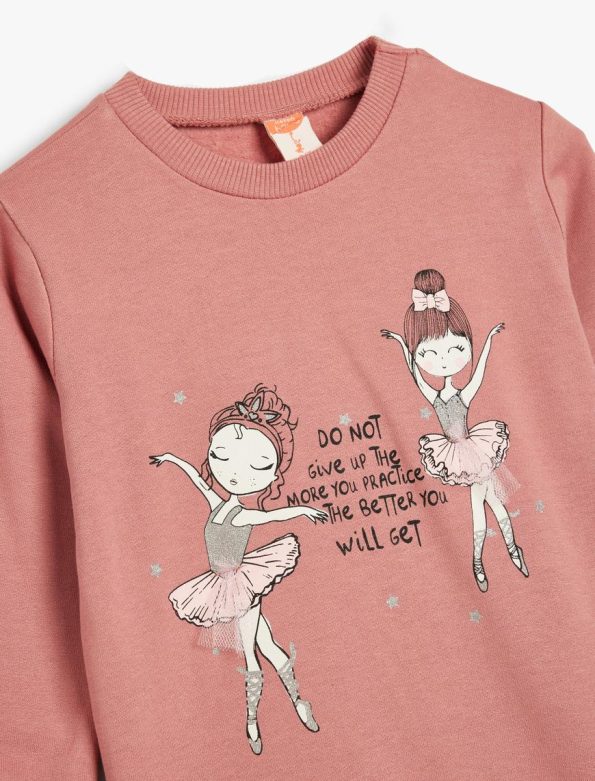 Girls' Cotton Long Sleeve Ballerina Printed Sweatshirt