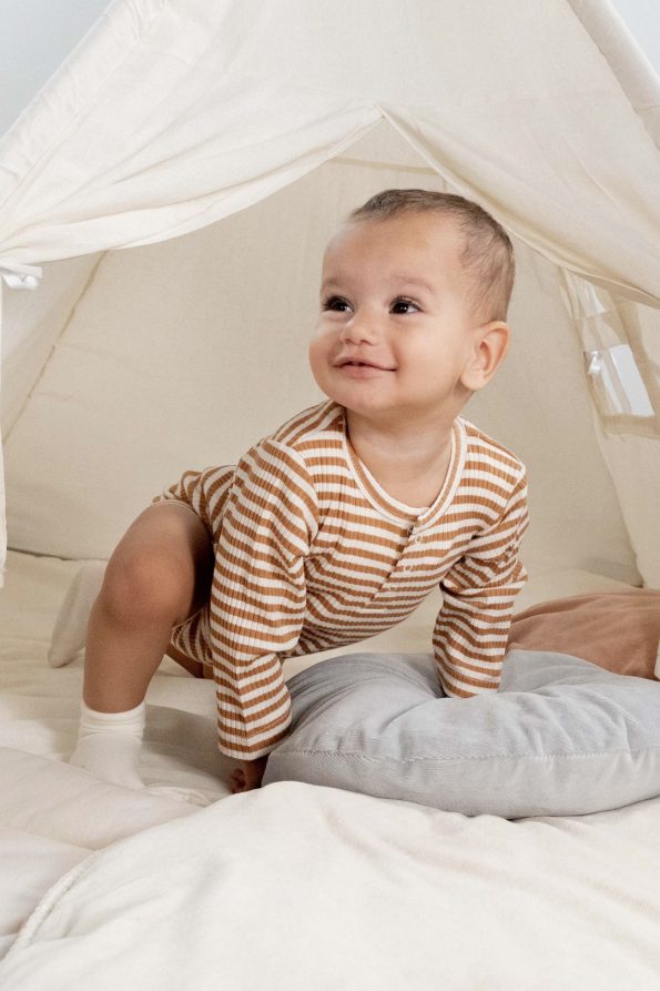 Adjustable Snap-Button Modal Baby Bodysuit Long Sleeve Brown