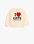 Girls' Long Sleeve Printed Sweatshirt with Applique Details