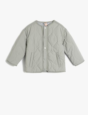 Girls' Quilted Pocket Long Sleeve Crew Neck Jacket