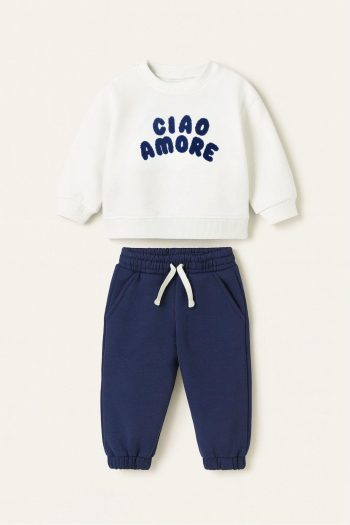 Baby Cotton Navy Ciao Amore Sweatshirt and Gray Tracksuit Set - Comfortable Daily Style