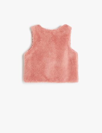 Girls' Plush Vest with V-Neck and Pocket Details
